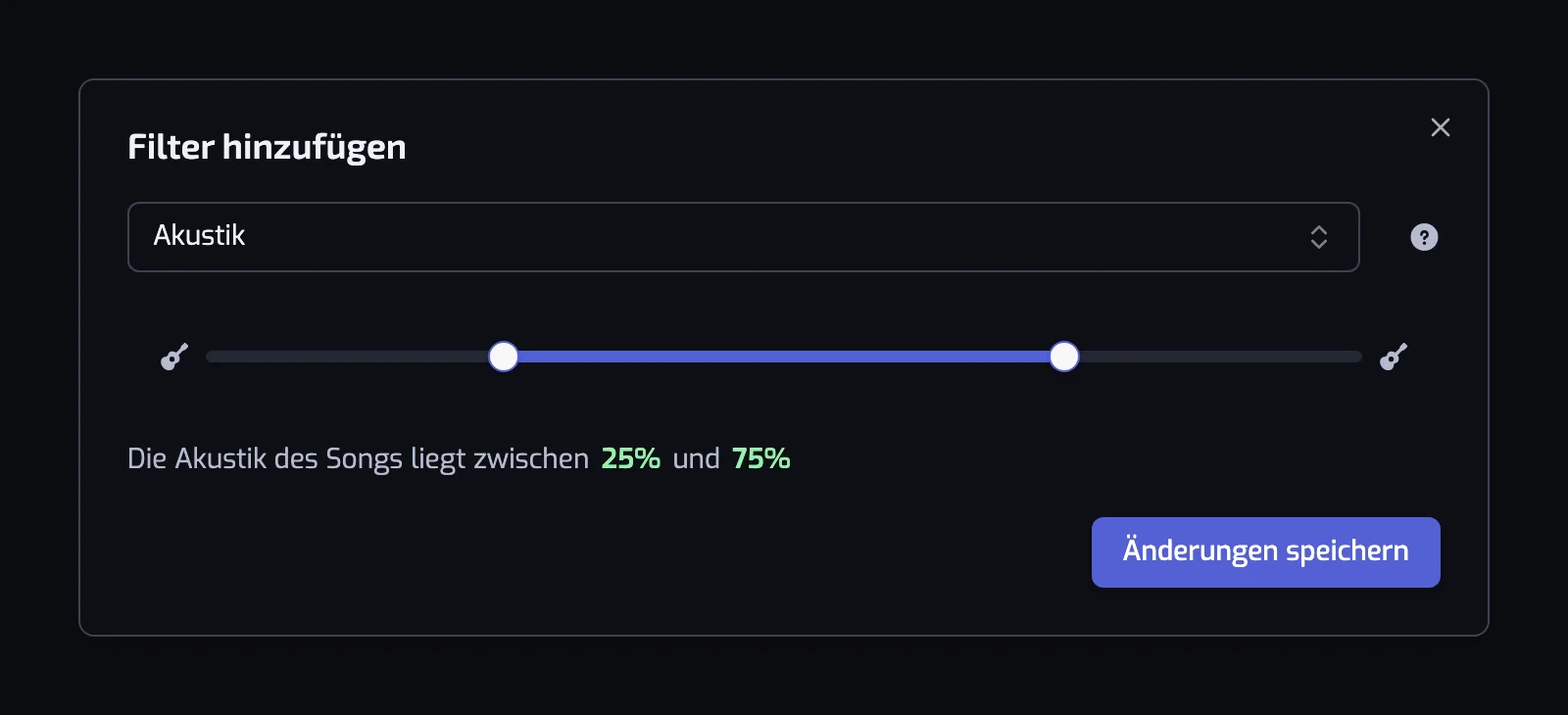 Der Dialog des Akustik-Filters mit dem Schieberegler mit zwei Griffen