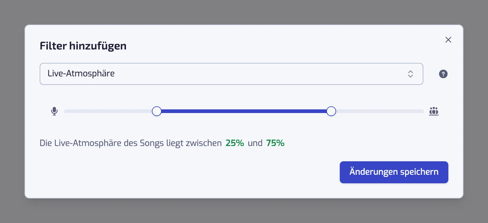 Der Dialog des Filters Live-Atmosphäre mit dem Schieberegler mit zwei Griffen