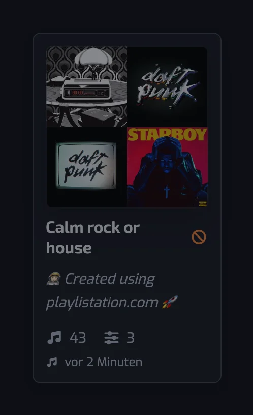 Eine abgedunkelte Playlist-Karte im Raster mit dem orangefarbenen Symbol für „wird nicht aktualisiert“ neben ihrem Namen