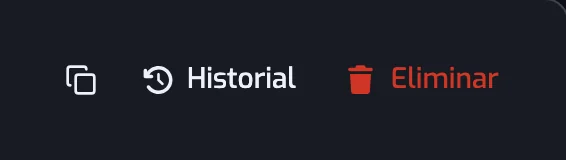 Los iconos Copiar el enlace de Spotify, Historial y Eliminar, al final de la fila de acciones de la página de una playlist