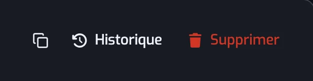 Les icônes Copier le lien Spotify, Historique et Supprimer, au bout de la rangée d'actions d'une page de playlist