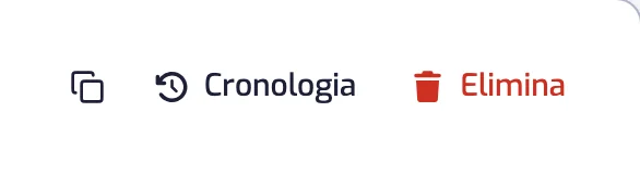 Le icone Copia il link Spotify, Cronologia ed Elimina, in fondo alla riga di azioni della pagina di una playlist