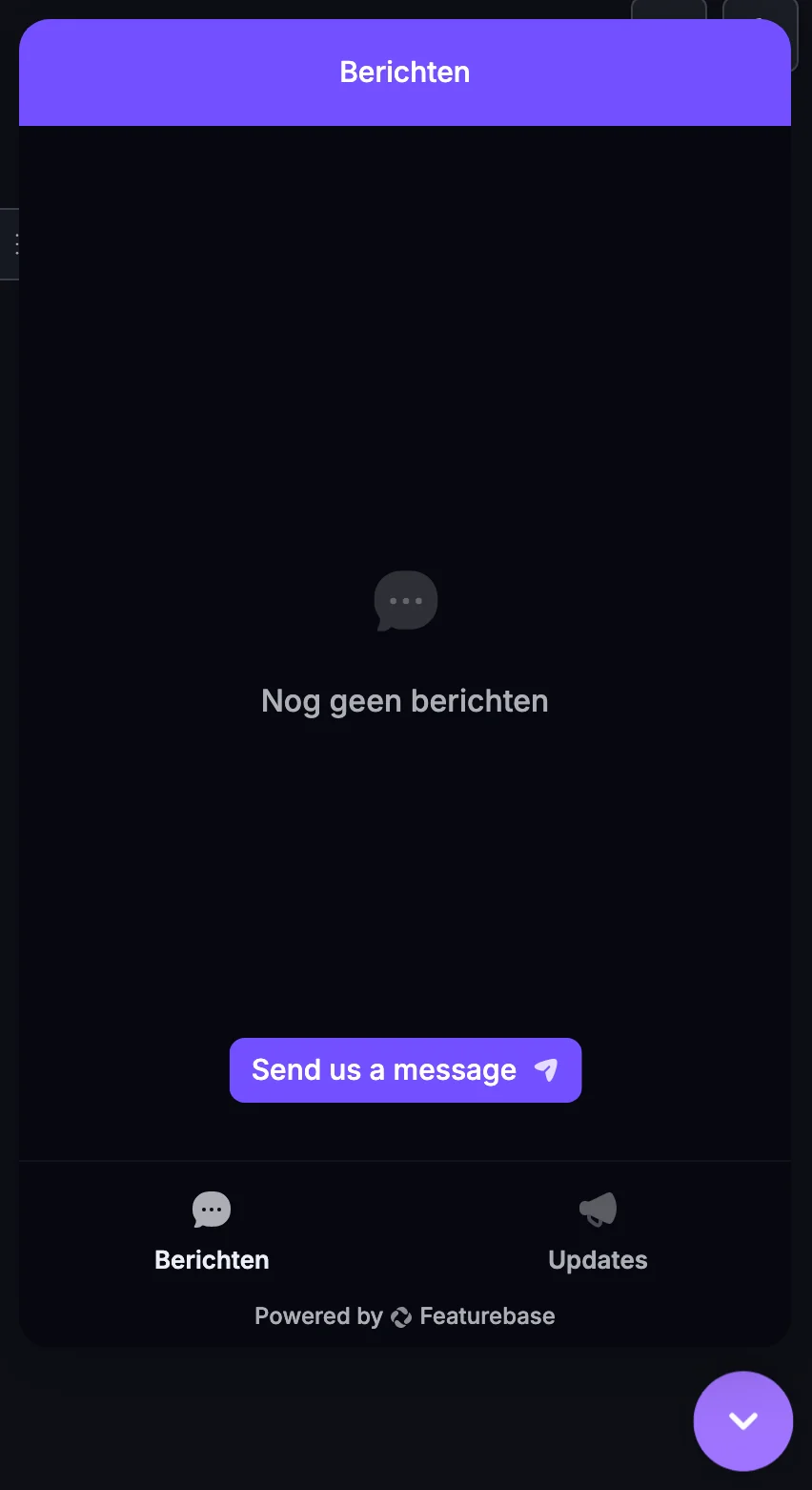 De chatbubbel in de onderhoek van de app, met het gesprekspaneel open